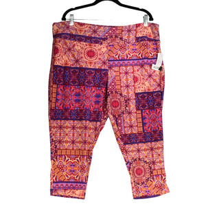 NEW Terra Sky Pink Capri Leggings Women 3X Stretch Floral Boho Hippie Printed